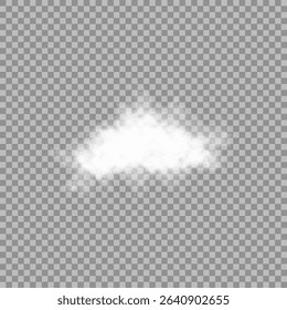 White realistic isolated steam or cloud on transparent background. Cloud, nature sky or food smoke symbol. Weather element or pattern art. Cloud texture, fire smoke wave, foggy nature. Cloud png
