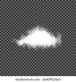 White realistic isolated steam or cloud on transparent background. Cloud, nature sky or food smoke symbol. Weather element or pattern art. Cloud texture, fire smoke wave, foggy nature. Cloud png