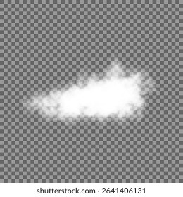 White realistic isolated steam or cloud on transparent background. Cloud, nature sky or food smoke symbol. Weather element or pattern art. Cloud texture, fire smoke wave, foggy nature. Cloud png