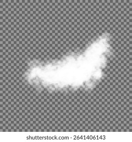 White realistic isolated steam or cloud on transparent background. Cloud, nature sky or food smoke symbol. Weather element or pattern art. Cloud texture, fire smoke wave, foggy nature. Cloud png