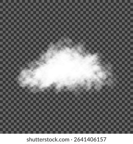 White realistic isolated steam or cloud on transparent background. Cloud, nature sky or food smoke symbol. Weather element or pattern art. Cloud texture, fire smoke wave, foggy nature. Cloud png
