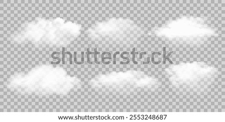 White realistic isolated steam or cloud on transparent background.Vector 3D style set