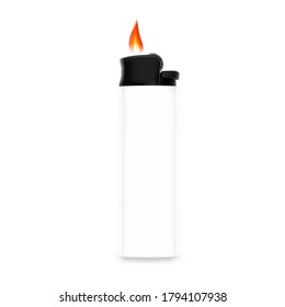 White realistic lighter mockup. Vector illustration isolated on white background. Easy to use for presentation your product, design. EPS10.