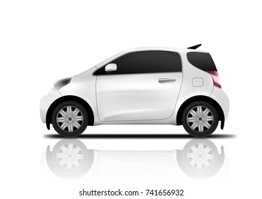 White Realistic Midget Mini Car. EPS10 Vector