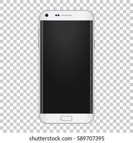 White realistic moder phone with camera, volume buttons and with empty screen. For show your app, design, mobile stuff.
