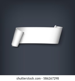 White, realistic, paper ribbon on dark background. Vector illustration.