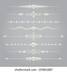 white realistic pearl dividers set collection isolated on grey background. vector illustration. design elements and page decor 