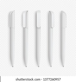 White realistic pen set on isolated background. Vector set of corporate identity, branding stationery. Realistic vector EPS10 - stock vector.