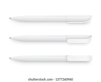 White realistic pen set. Vector set of corporate identity, branding stationery. Realistic vector EPS10 - stock vector.
