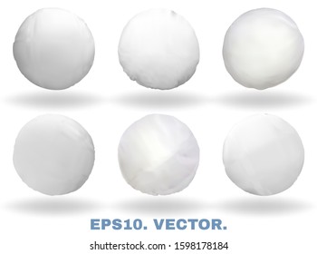 White realistic pillows with soft shadows. Comfort bed cushions, blank pillows for rest and sleep. Round 3d mockups isolated on white background for template your design. Vector illustrations set.