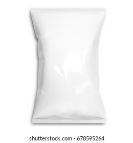 White Realistic Polyethylene Bag For Chips, Breakfast Cereals And Other Products . Mock Up For Brand Template. Vector Illustration.