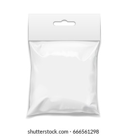 White realistic Polyethylene bag with Hang Slot. Mock up for brand template. vector illustration.