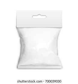 White realistic Polyethylene bag with Hang Slot. Mock up for brand template. vector illustration.