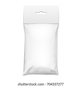 White realistic Polyethylene bag with Hang Slot. Mock up for brand template. vector illustration.