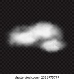 White realistic puff cloud on transparent background. Vector illustration of mist, vapor or smog