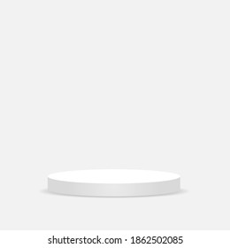 White realistic round podium. Minimal pedestal for product presentation. Vector illustration.