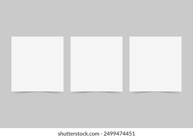 White realistic set of blank paper pages. Three sheets of paper with shadow. Mockup template for your design.