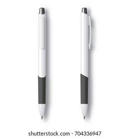 White Realistic Set Pen. Vector illustration. Template For Mockup Branding Stationery and Corporate Identity.