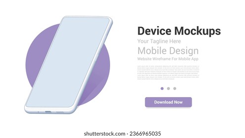 White realistic smartphone vector mockup in the circle. 3d mobile phone with blank white screen. Modern cell phone template on gradient background. Illustration of device 3d screen