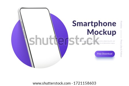 White realistic smartphone vector mockup in the circle. 3d mobile phone with blank white screen. Modern cell phone template on gradient background. Illustration of device 3d screen 商業照片 © 