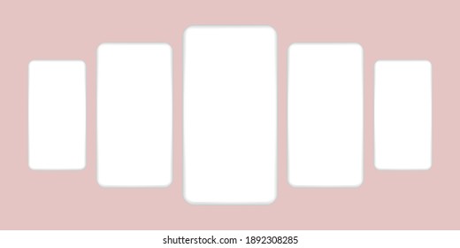 White Realistic Smartphones With Blank Screen. Mockup Clay Mobile Phones. Vector