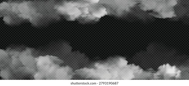 White realistic smoke clouds isolated border wide layout background