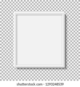 White realistic square empty picture frame on transparent background.