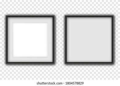 White realistic square empty picture frame on transparent background.  Empty framing for your design. Vector template for picture, painting, poster, lettering or photo gallery