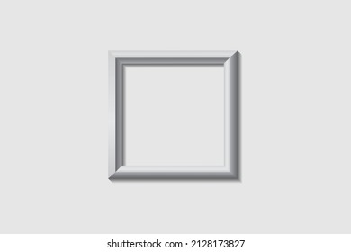 White realistic square empty picture frame on transparent background. Metallic frame. Blank white picture frame mockup template isolated on neutral background. Vector illustration