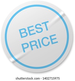 White Realistic Sticker Blank with Blue Text. Vector Illustration. 