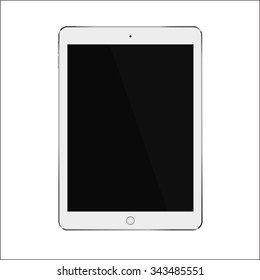 White Realistic Tablet With Blank Black Screen Similar To Ipad. Vector Illustration