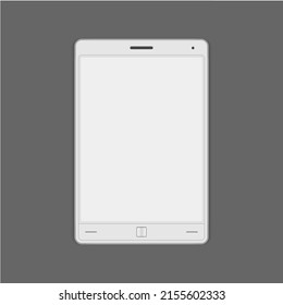 White realistic tablet pc empty display 3d template vector illustration. Vertical portable computer with buttons blank touch screen wireless device cyberspace communication. Modern electronic book