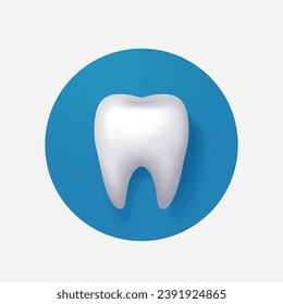 white realistic tooth icon on blue back