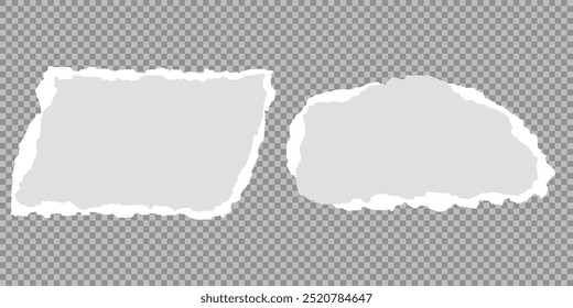 White realistic torn or ripped paper strip collection with grunge edges. Torn notebook page or scrap note with damaged border. Sticky newspaper clip art with paint brush stroke texture. Ripped banner.