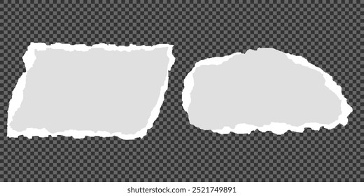 Coleção de tiras de papel rasgado ou rasgado realista branco com bordas grunge. Página do bloco de anotações rasgada ou nota de sucata com borda danificada. clip-art jornal pegajoso com pintura pincel traçado textura. Banner rasgado.