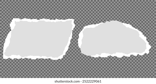 Colección de tira de papel rasgada o rasgada realista blanca con bordes grunge. Página de libreta rota o nota de desecho con borde dañado. Arte pegajoso del Clip del diario con la textura del trazo del pincel de la pintura. Anuncio rasgado.