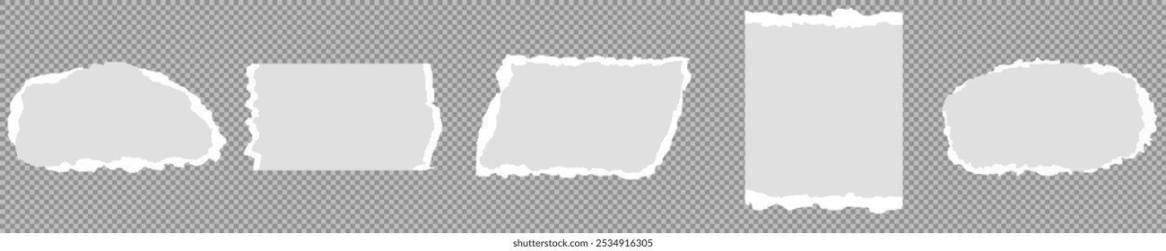 Coleção de tiras de papel rasgado ou rasgado realista branco com bordas grunge. Página do bloco de anotações rasgada ou nota de sucata com borda danificada. clip-art jornal pegajoso com pintura pincel traçado textura. Banner rasgado.