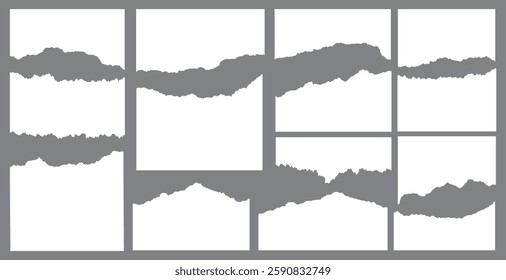 White realistic torn or ripped paper strip collection with grunge edges. Rips paper texture vector art background