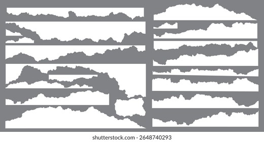 Coleção de tiras de papel rasgado ou rasgado realista branco com bordas grunge. Extrai o plano de fundo da arte vetorial da textura do papel