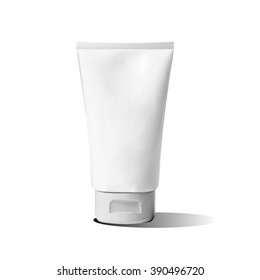 White realistic tube mock-up for cream dispenser, lotion, gel, medicine cream, tone cream, ointment, concealer, salve. Cosmetic vial set with design label.