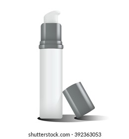 White realistic tube mock-up for cream dispenser, lotion, gel, medicine cream, tone cream, ointment, concealer, salve. Cosmetic vial with design label.