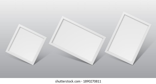 White realistic vertical and horizontal photo frames isolated on light background. Vector illustration.