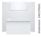 White reception or information desk. Isolated on the white background. MockUp Template For Your Design. Vector illustration.