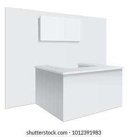 White reception or information desk. Isolated on the white background. MockUp Template For Your Design. Vector illustration.