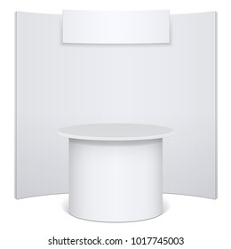 White reception or information desk. Isolated on the white background. MockUp Template For Your Design. Vector illustration.