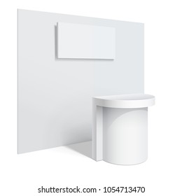 White reception or information desk. Isolated on the white background. MockUp Template For Your Design. Vector illustration.