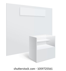 White reception or information desk. Isolated on the white background. MockUp Template For Your Design. Vector illustration.