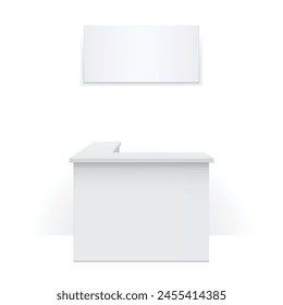 White reception or information desk. Isolated on the white background. MockUp Template For Your Design. Vector illustration.