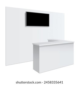 White reception or information desk. Isolated on the white background. MockUp Template For Your Design. Vector illustration.