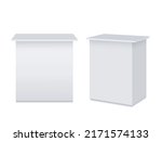 White reception Mockup, information stands, exhibition booths. Mobile counters for helping service desk, retail trade, promotion, advertising, pos, poi. Vector realistic. Two Blank templates. EPS10.